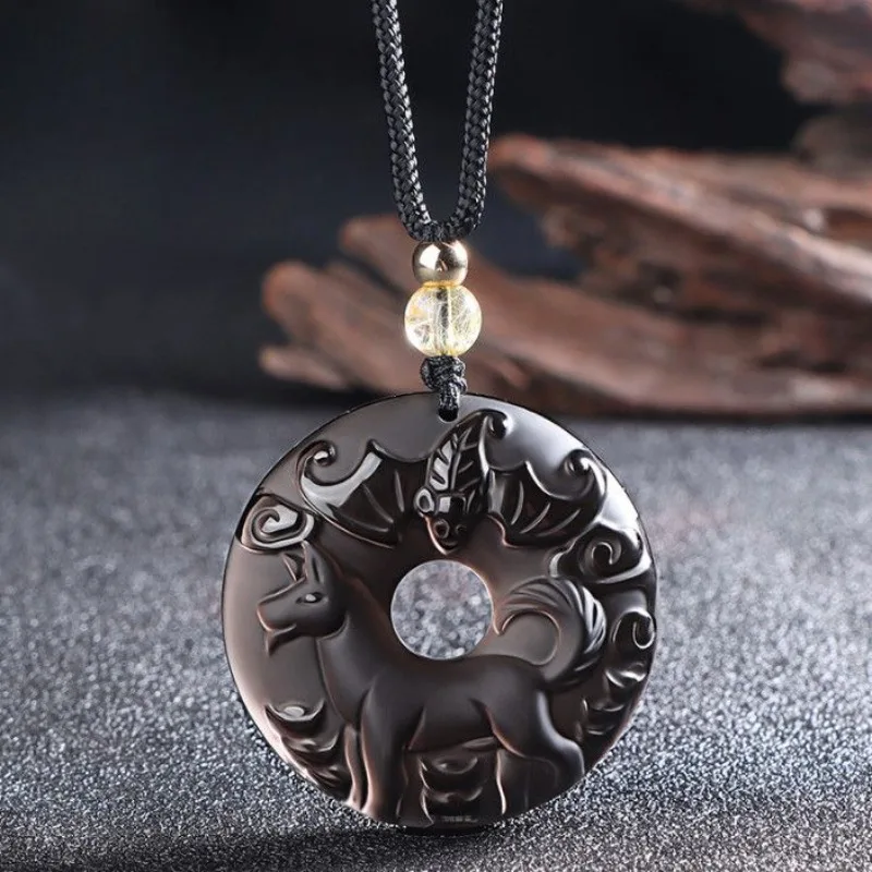 アイスオブシディアンの干支安全バックルペンダント、絶妙でファッショナブルなエスニックスタイルのペンダント