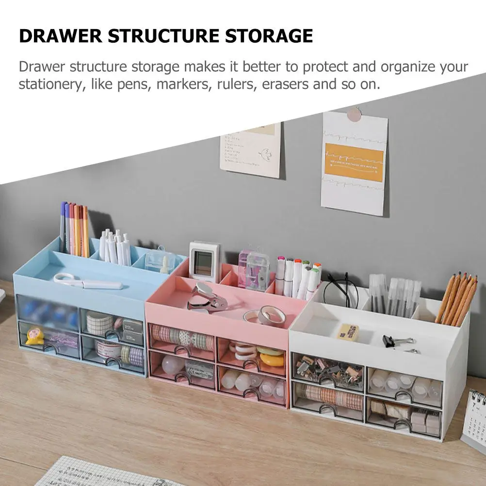 Desk Organizer Drawer Style Storage Box Multi-Function Plastic Organizer Makeup Stationery Holder Desktop Storage Case