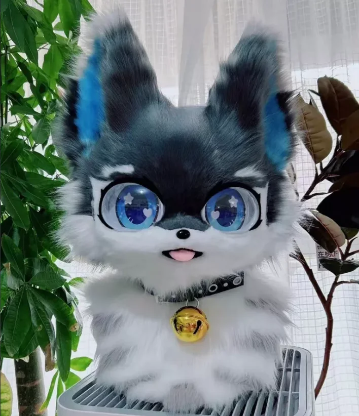 봉제 fursuit 허스키 마스코트 의상 헤드 커버 성인 여우 어린이 할로윈 코스프레 위장 상업 쇼