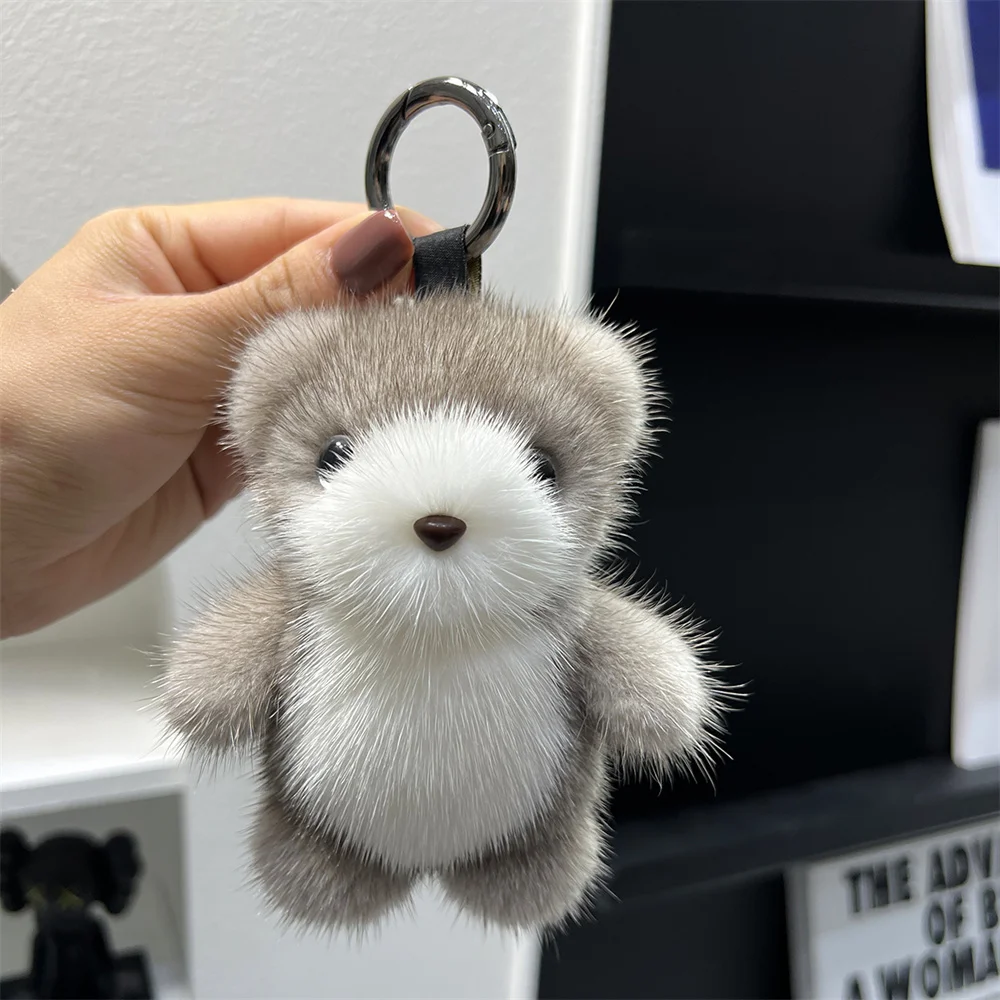 

Luxury Real Mink fur cute bear car keychain pendant ins internet celebrity bear plush doll high-end bag pendant Women Cute Toys