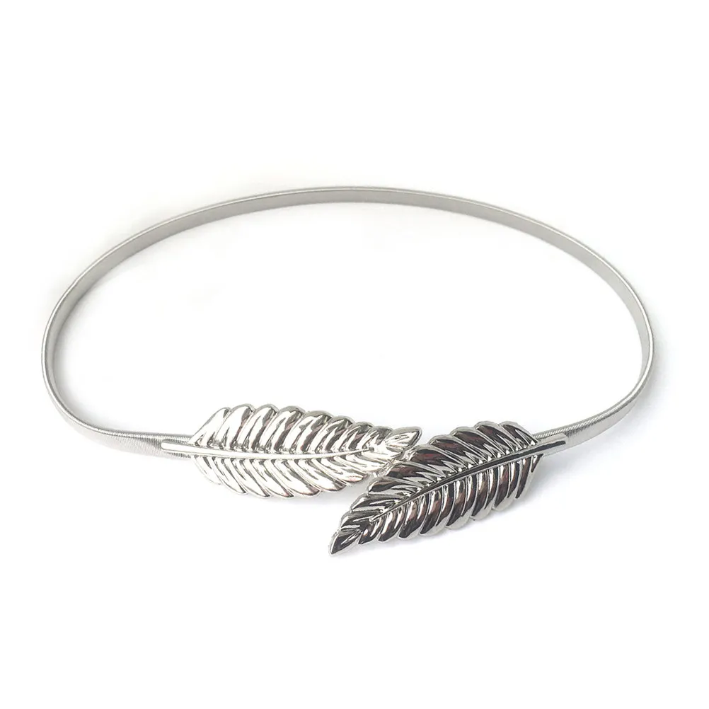 Metal Leaves Waist Belt Adjustable Stretch Elastic Skinny Leaf Shape Decorative Strap Silver for Wedding Dress Loose Blouse Coat view 6