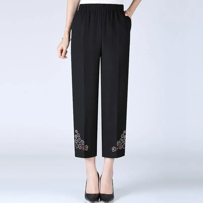 

Middle-aged Elderly Women's Loose Mother Pants Autumn New Elastic High-waist Pants Casual Grandma Cropped Pants