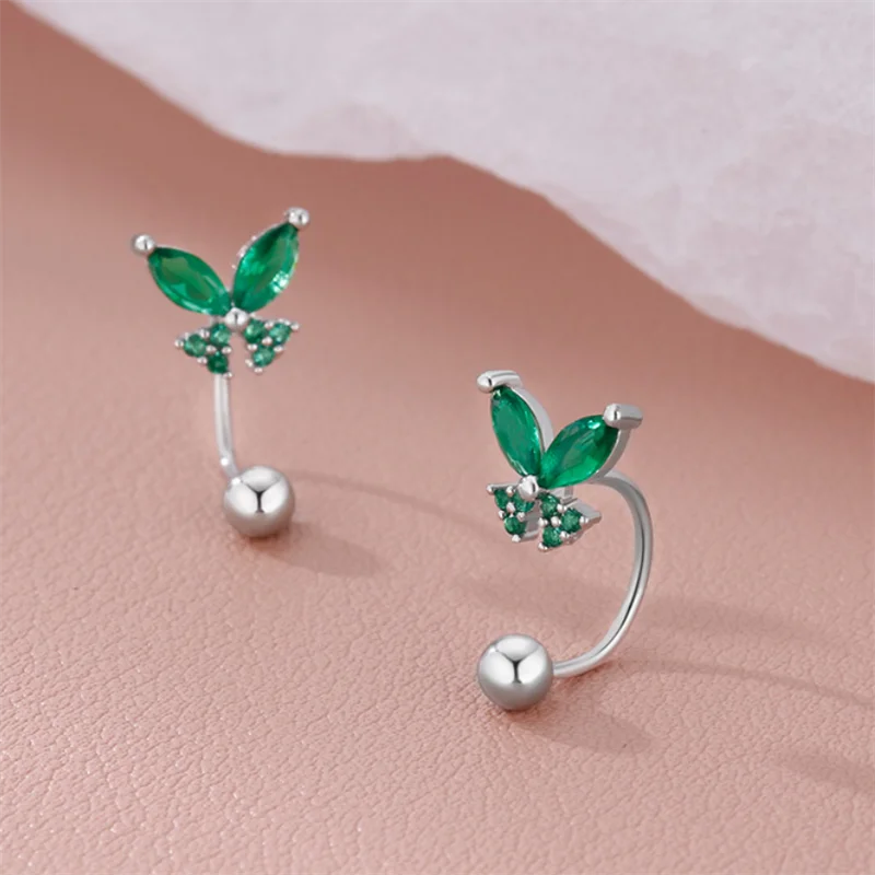 2PCS Elegant Butterfly Screw Stud Earrings, Shiny Zircon