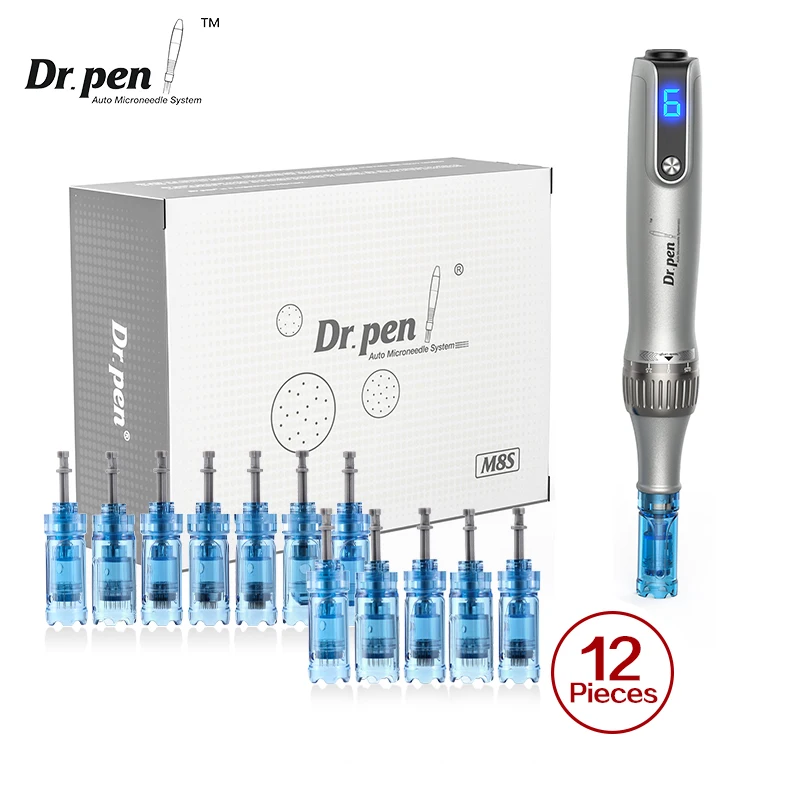 Auténtico Dr pen Ultima M8S Derma Pen con 12 Uds aguja Anti flujo trasero Microneedling pluma cuidado de la piel máquina de belleza inalámbrica