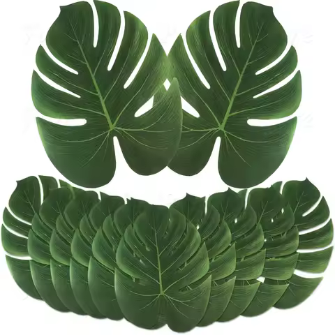 12pcs Artificial Palm Leaves Tropical Monstera Leaf Jungle Safari Hawaiian Luau Party Table Decor Wedding Birthday Decorations
