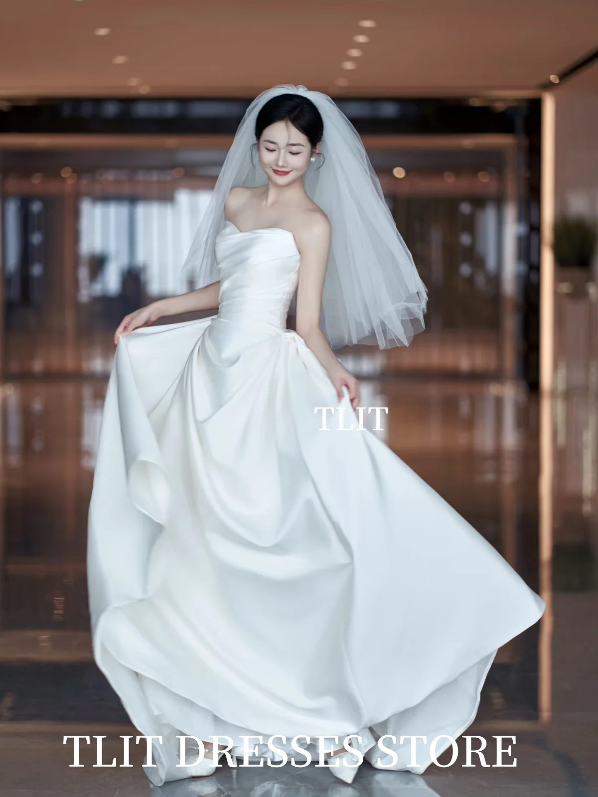 TLIT Elegante Witte A-lijn Trouwjurk Strapless Galajurken Korea Bruidsjurk Foto's Schieten Aangepaste Vloerlengte Jurken