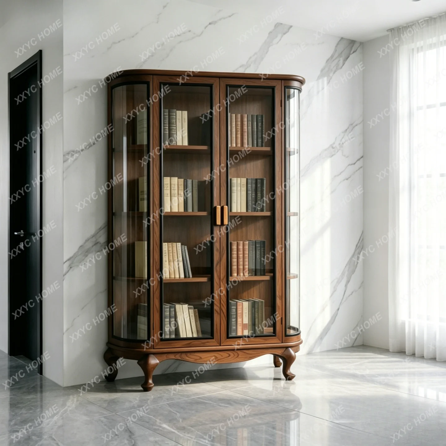 solid wood wine cabinet study glass door opposite door multi-layer display cabinet floor locker fully transparent
