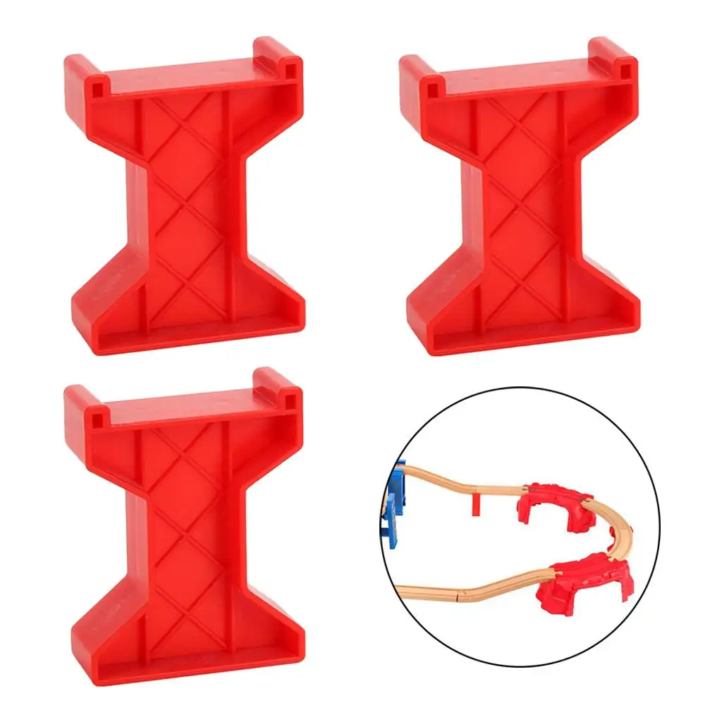 2x 3pcs Train Bridge Piers Support Wooden Track Railway Accessories Style A Red