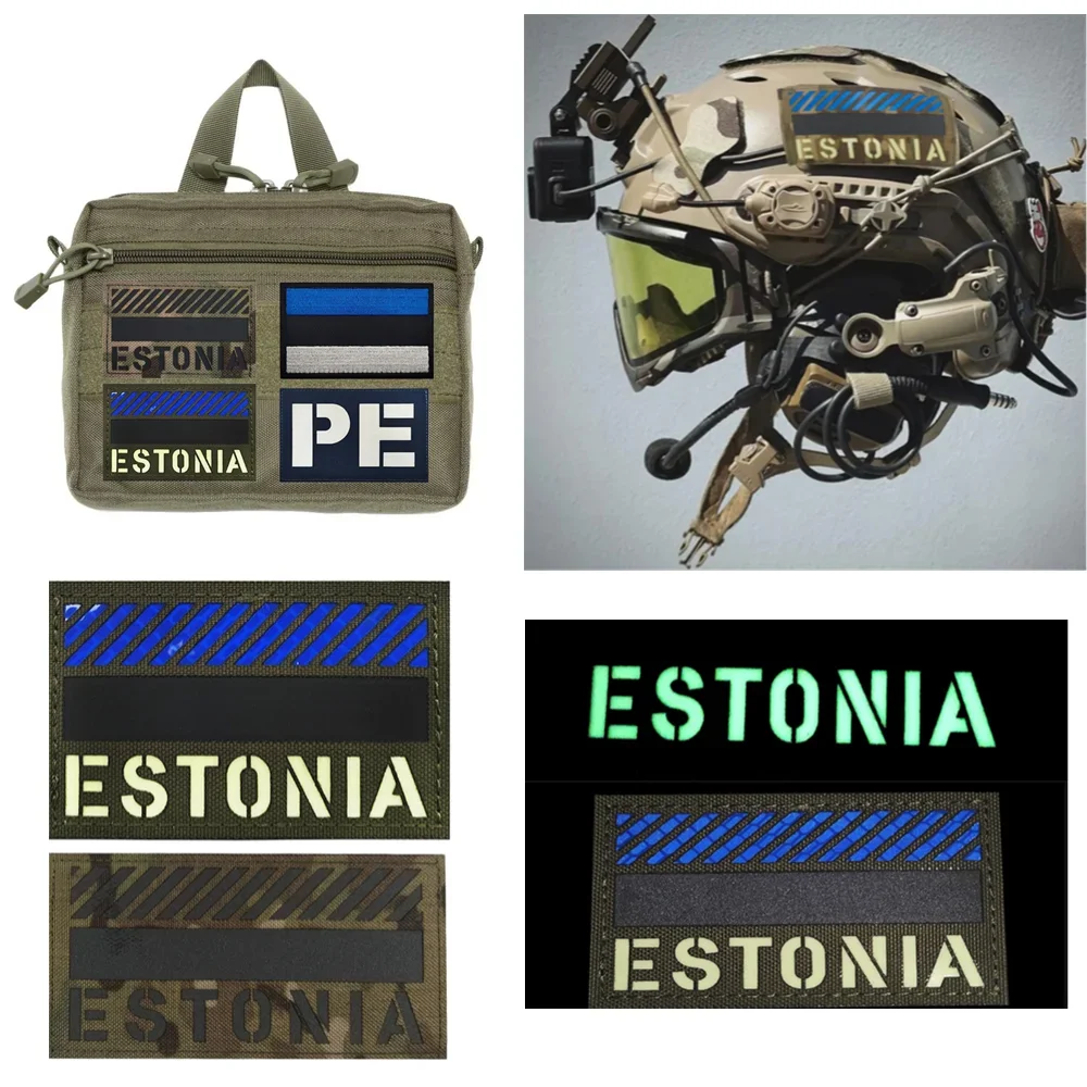 Estônia-cp remendo tático emblema militar camuflagem luminosa infravermelha reflexiva bandeira mágica bordado braçadeira noite remendos