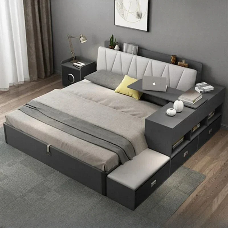 Nordic Frame Bed Modern Simple High Box With Storage King Size Double Bed Queen Hotel Letto Matrimoniale Bedroom Furniture