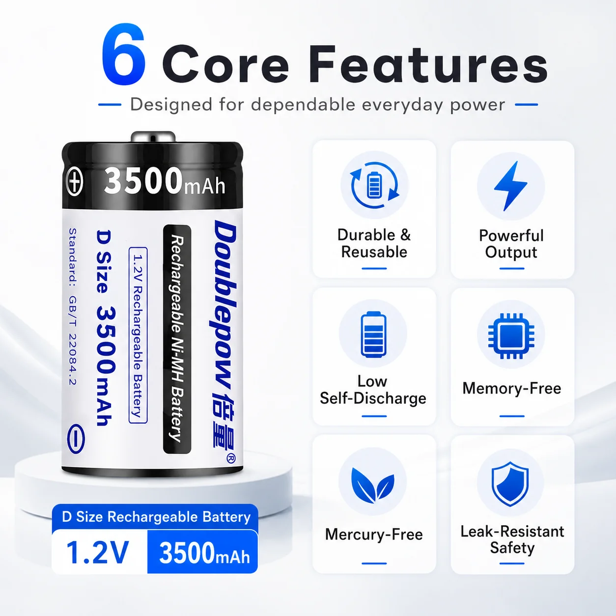 1.2V D Type Ni-MH Rechargeable Battery 3500mAh High Power For Gas Stove Water Heater Flashlight