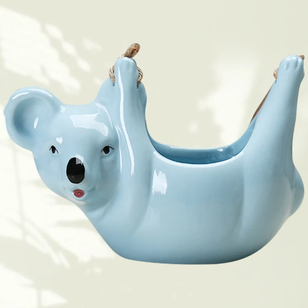 1Pcs Koala Hanging Ceramic Plant Pot Creative Fleshiness Flower Container Blue Perfect for Home Desk Window Sill Bathroom