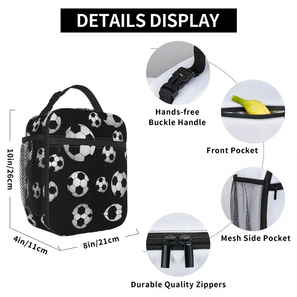 Soccer Pattern Insulated Lunch Bag Cooler Bag Meal Container Football Balls Sports Large Tote Lunch Box Food Bag College Picnic