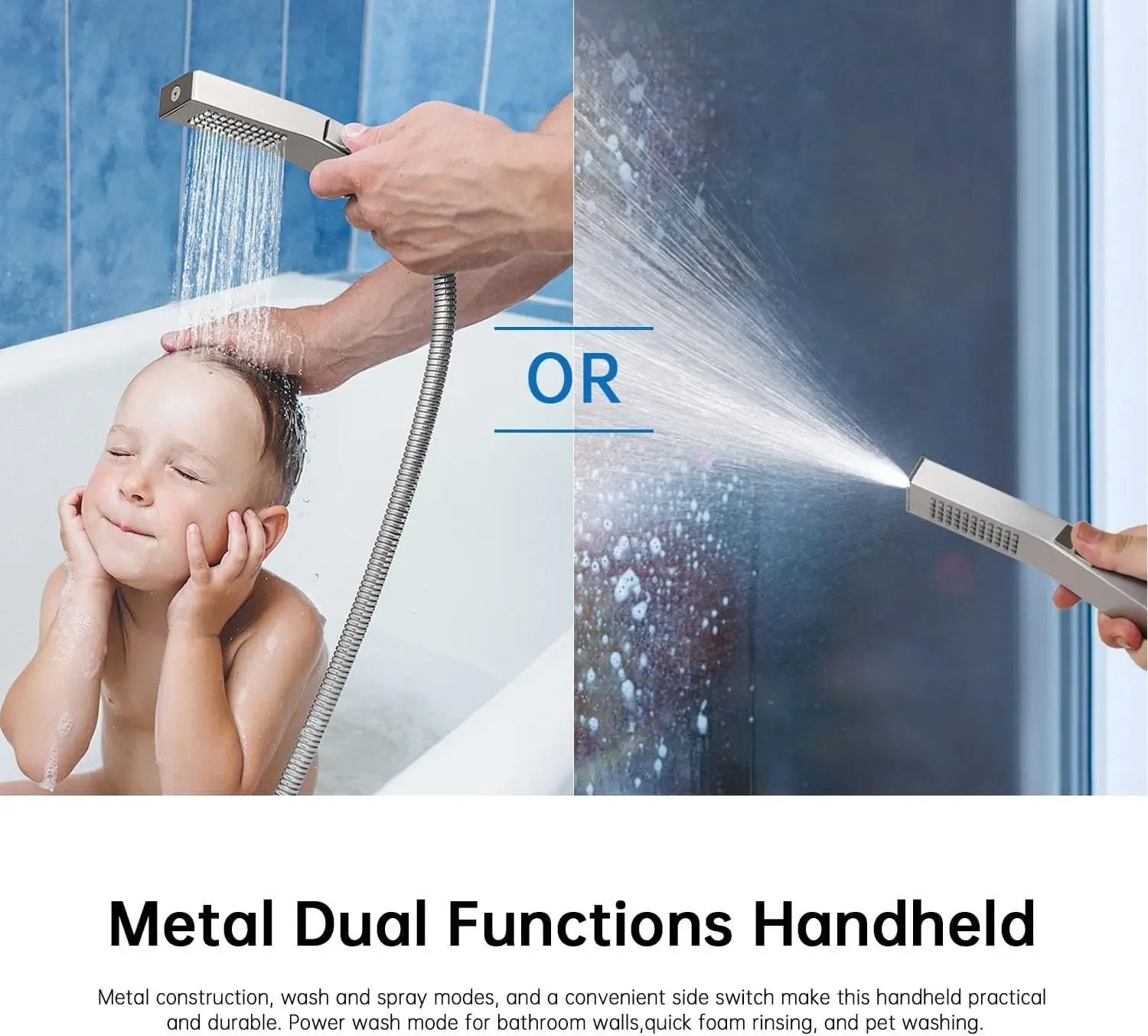 All Metal 12'' Rain Shower Head with Handheld Built-in Power Wash Mode 3-way Diverter