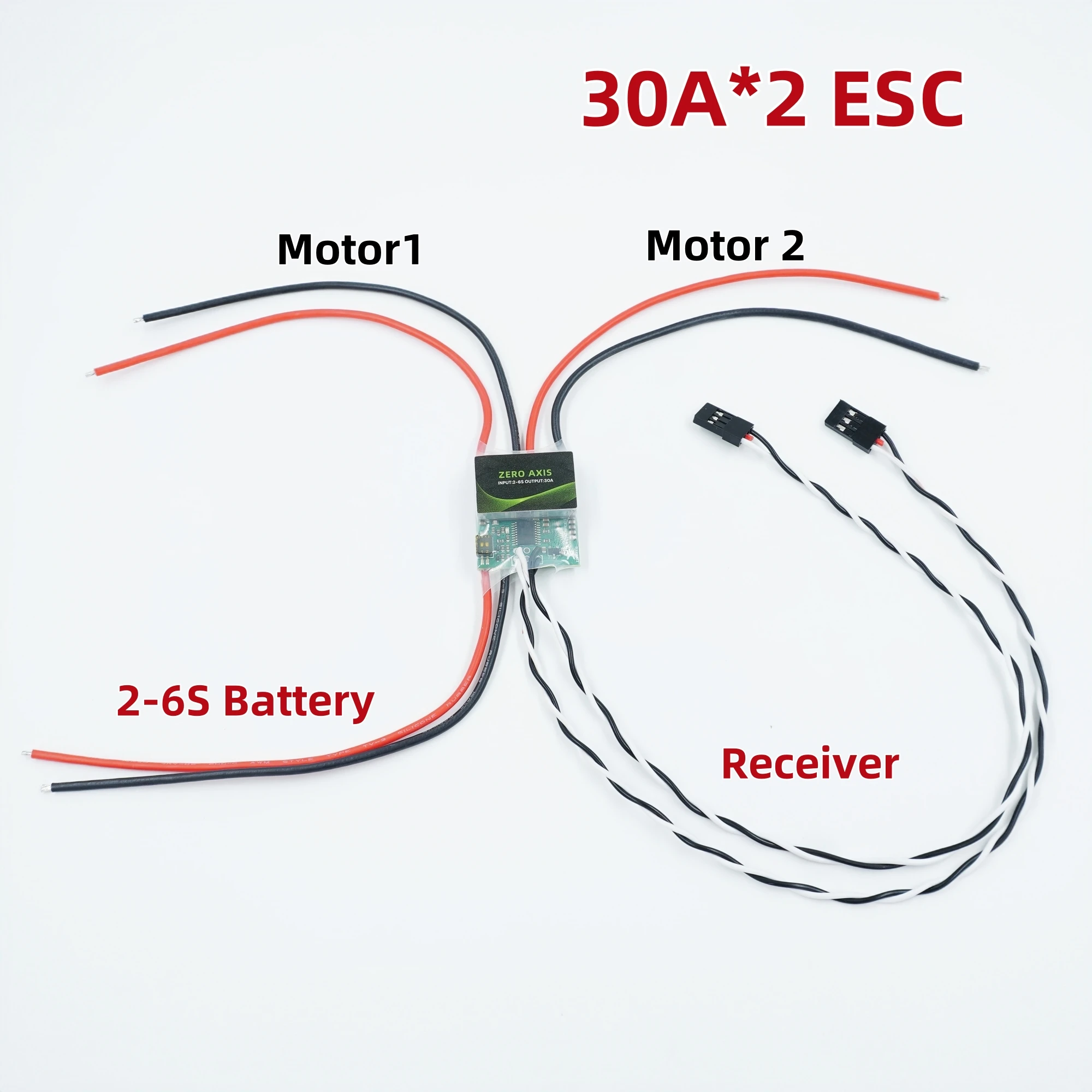 

2-6S 30A Brushed Dual Channel Bidirectional ESC with Tank Mixer for Tracked Vehicles & Boats (PWM Signal)