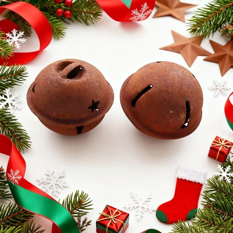 54 pcs Distressed Jingle Bells, Christmas Decoration, Clear Bell Sound, Vintage Rusty Finish, Multipurpose