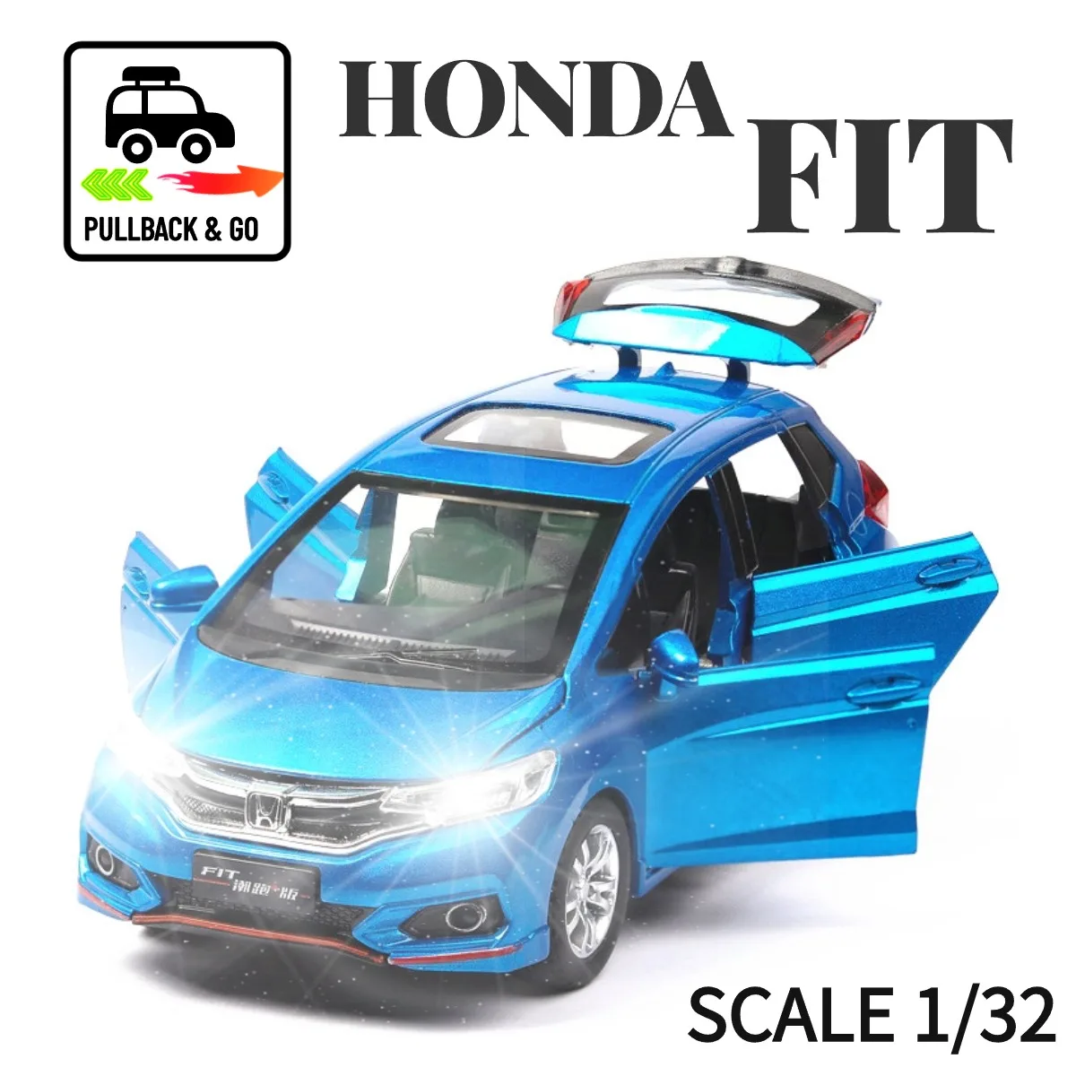 

1:32 Honda Fit Pullback Игрушечная модель автомобиля со встроенным звуком двигателя, литые миниатюрные коллекции Ford Nissan подарок для мальчика