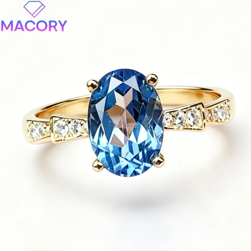 S925 sterling silver natural Swiss blue topaz ring simple design pure color engagement and proposal ring Valentine's Day gift
