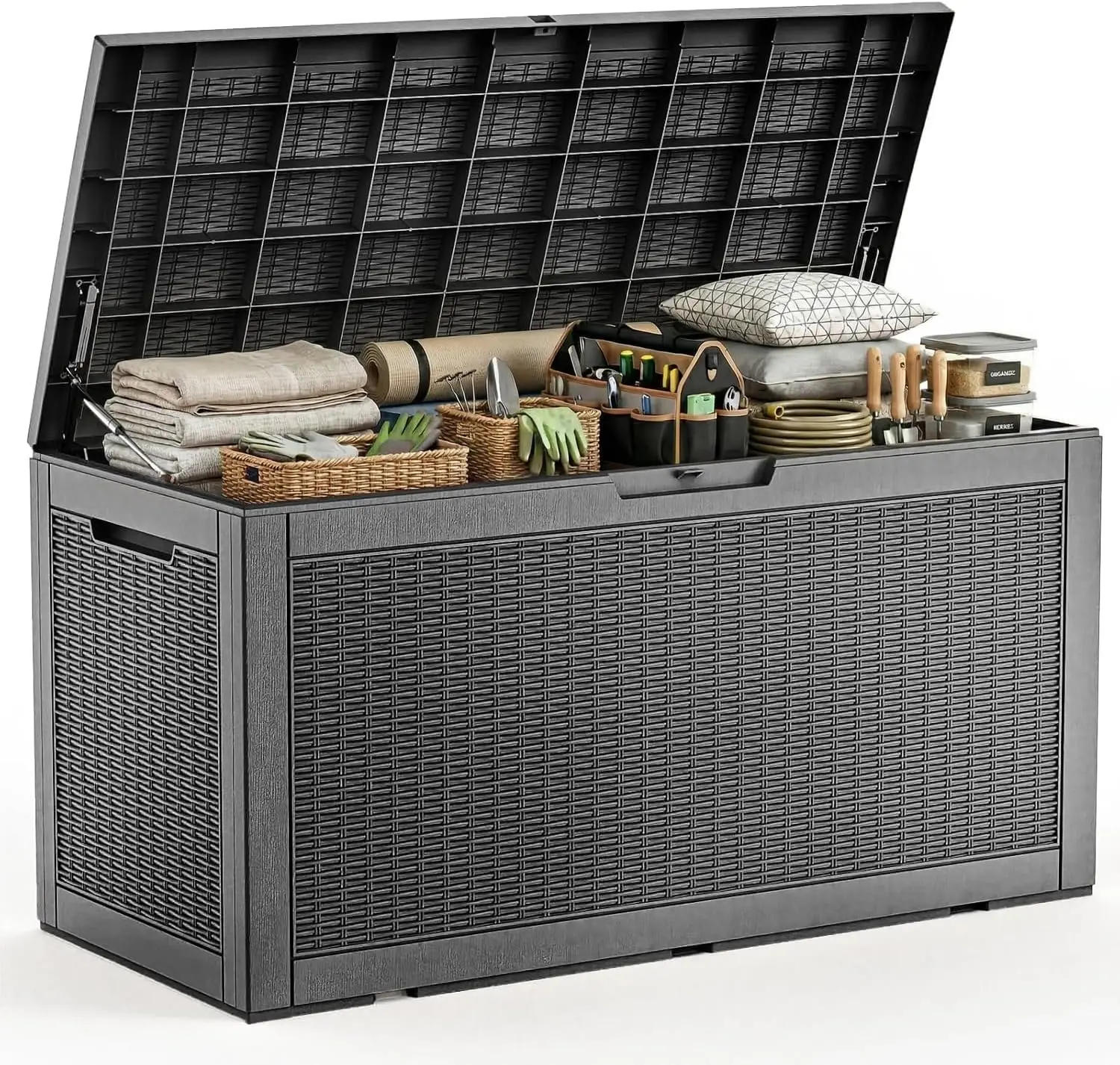 

120 Gallon Outdoor Waterproof Resin Storage Deck Box with Lockable Bench, UV Resistant for Patio, Pool, and Garden Use