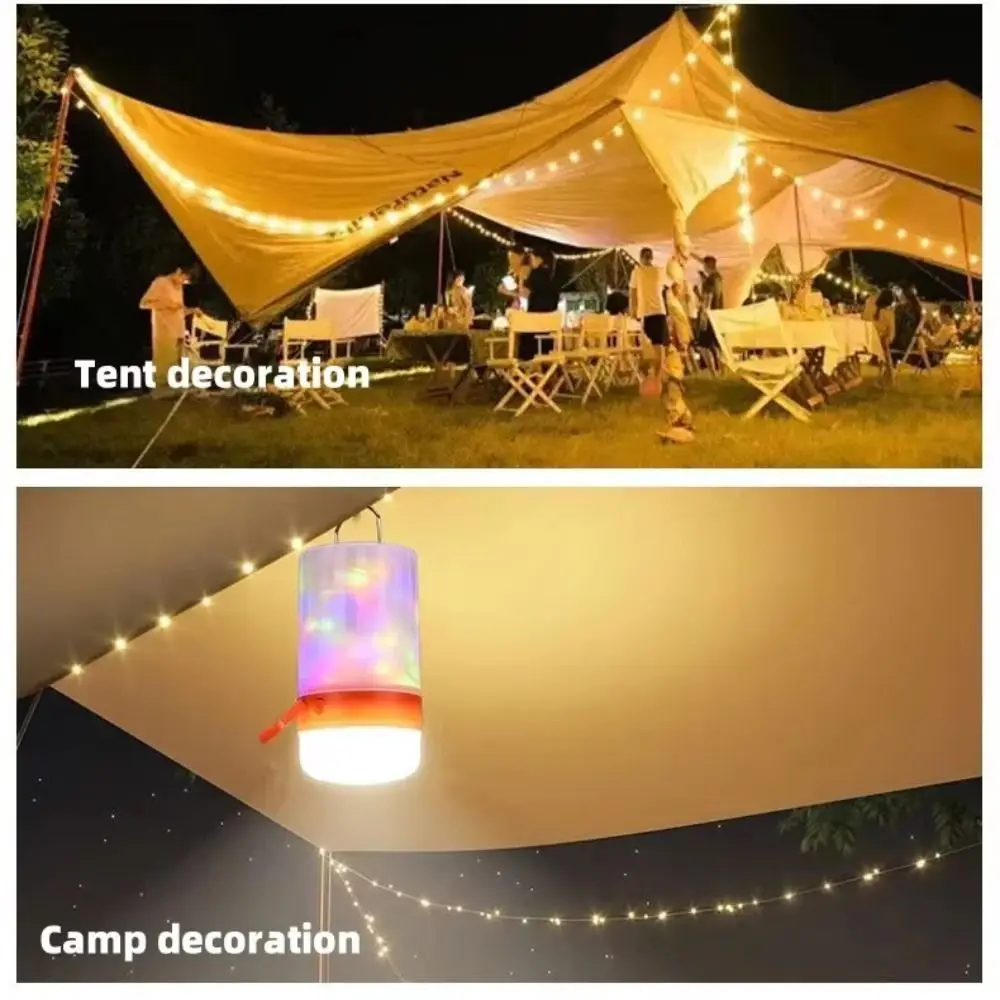 ไฟกลางคืน ไฟตั้งแคมป์หลากสีสัน ไฟสตริงกันน้ำแบบชาร์จไฟได้ RGB ความยาว 10 เมตร ไฟแคมป์ปิ้ง LED ตกแต่งวันหยุด