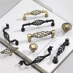 Luxury European Style Bird Cage Handle, Hollowed Out Black Handle, Antique Copper Single Hole Cabinet, Wardrobe Door Handle