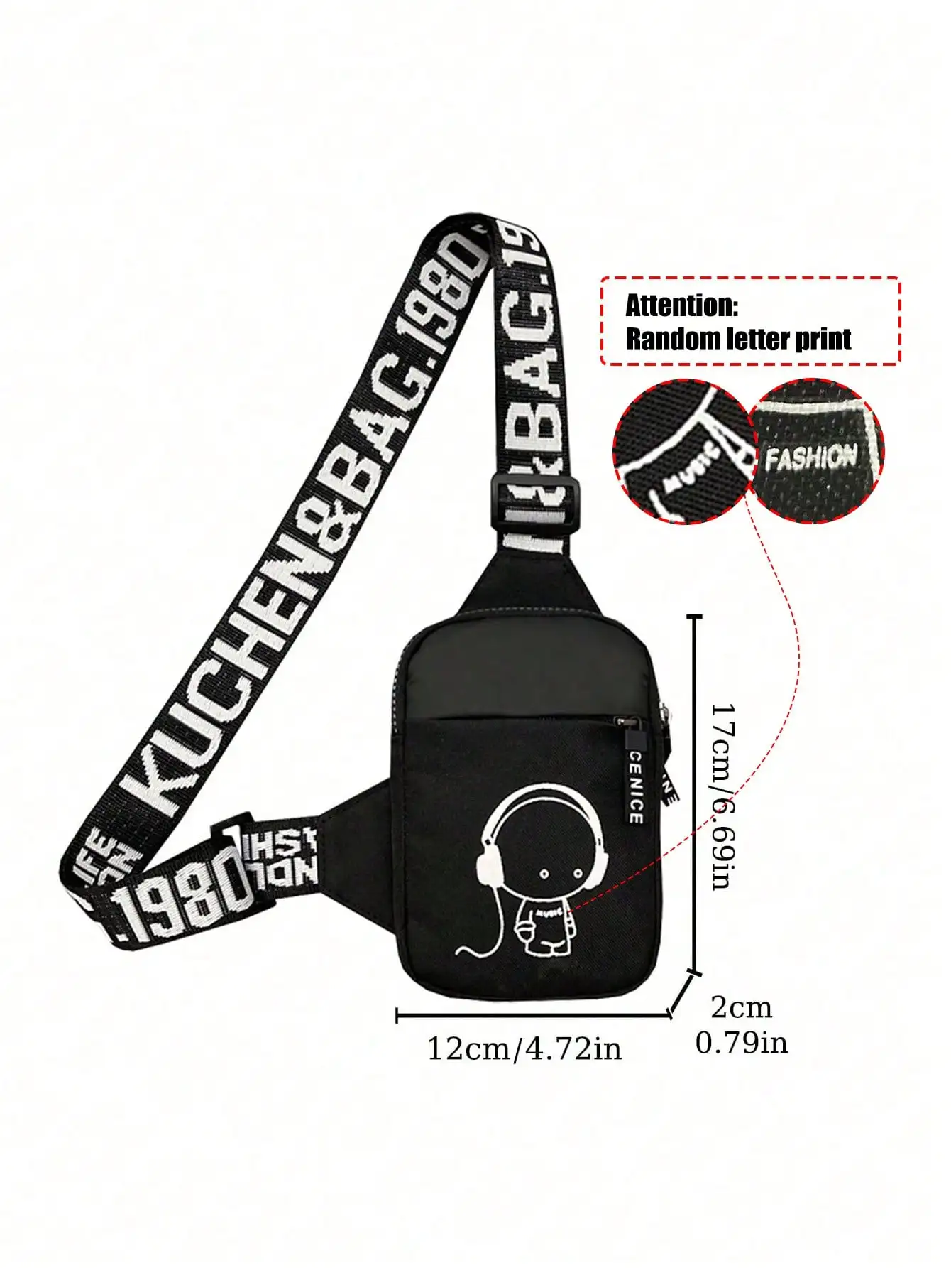Cute Cartoon Prince Printed Chest Bag Embroidered Letter Shoulder Strap Lightweight Diagonal Cross Bag Suitable for Daily Use