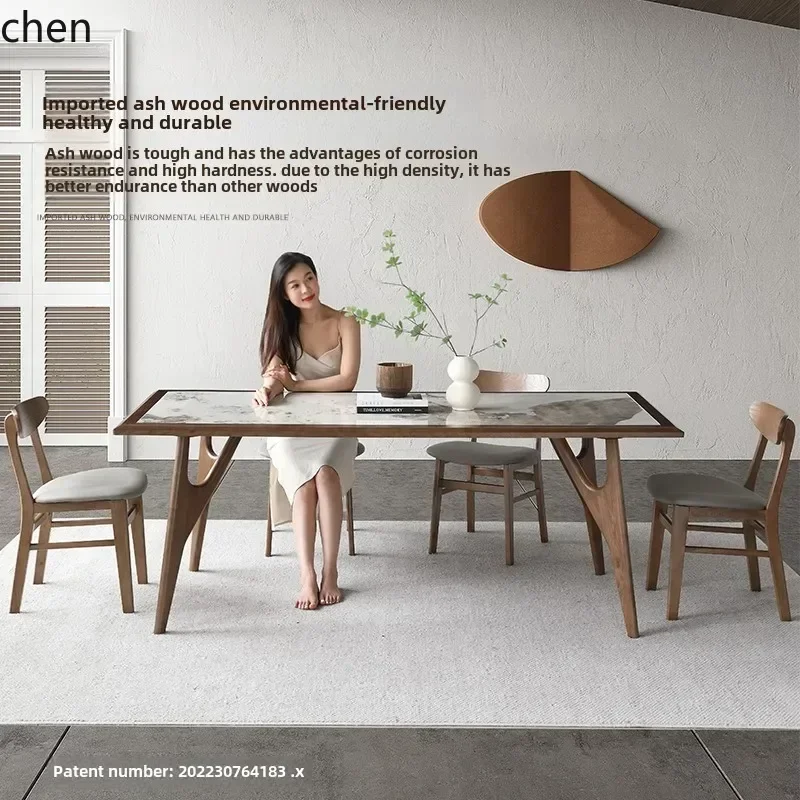 YFY H solid wood dining table and chair combination high-end rectangular rock slab family dining table
