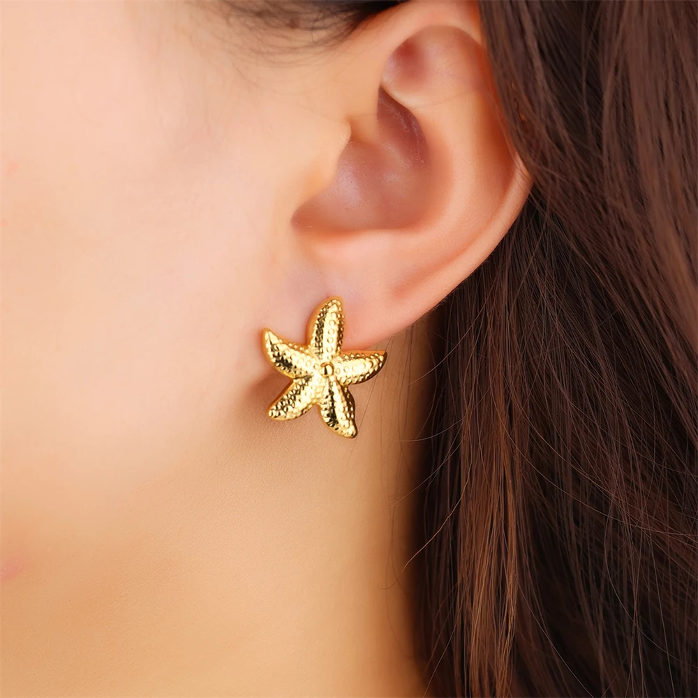 

Stainless Steel Starfish Stud Earrings For Women Summer Beach Statement Earrings Simple Fashion Jewelry Girls Gift 2024