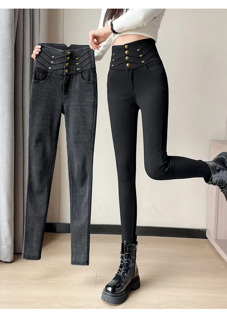 2025 Spring New Korean Fashion Pencil Pants Female Solid Color Pocket Trousers Ladies Slim Jeggings Skinny Pant Y2k Streetwear