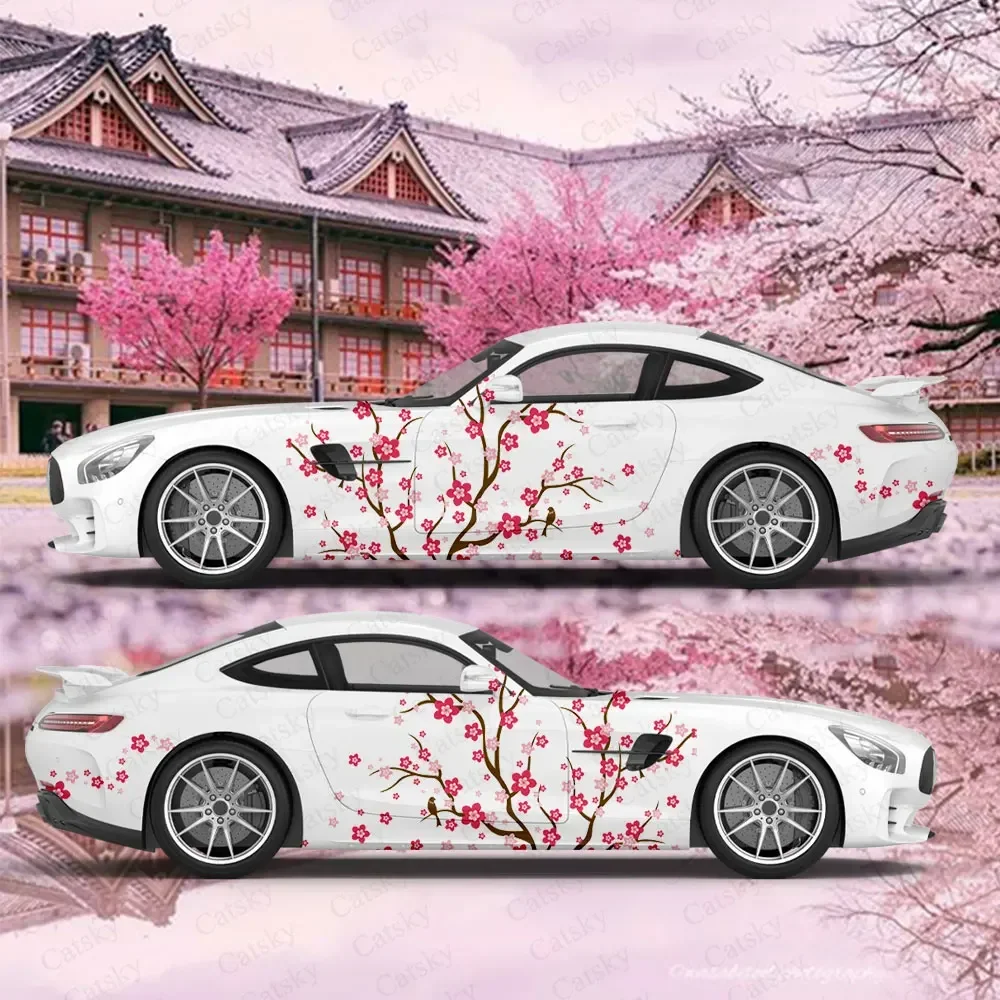 Anime Vehicle Livery Plum Blossom Flower Eyes Side Car Wrap Cast Vinyl Wrap Universal Size Premium Pink Anime Car Sticker