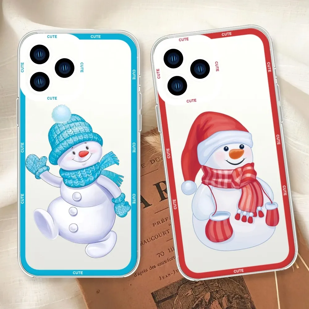 Snowman Cute Christmas Phone Case For iphone 11 12 13 14 15 Mini Plus Pro Max Transparent Shell