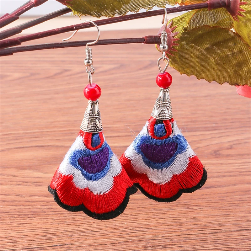 Ethnic Handmade Embroidered Drop Earrings for Women Girls Party Festival Jewelry Decoration