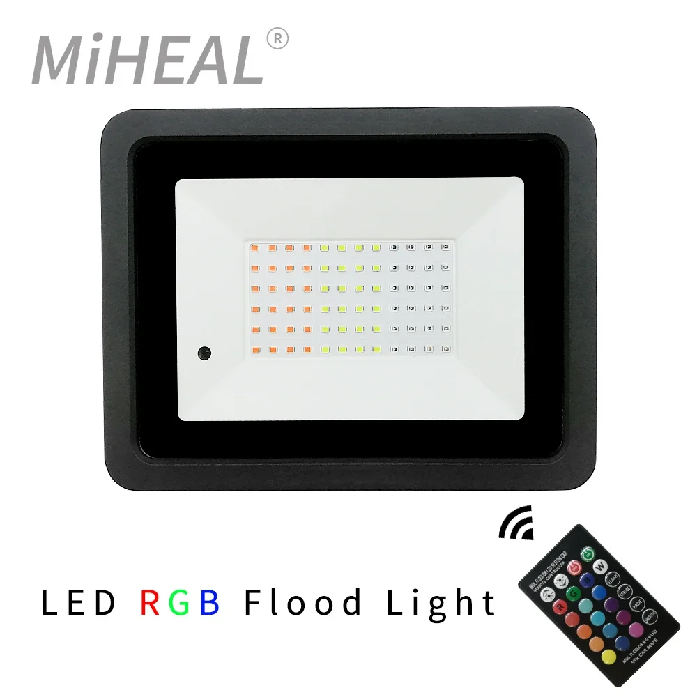 RGB LED 홍수 빛 20W 30W 50W 100W 야외 RGB 투광 조명 스포트라이트 IP68 LED 벽 세탁기 빛 원격 제어 LED