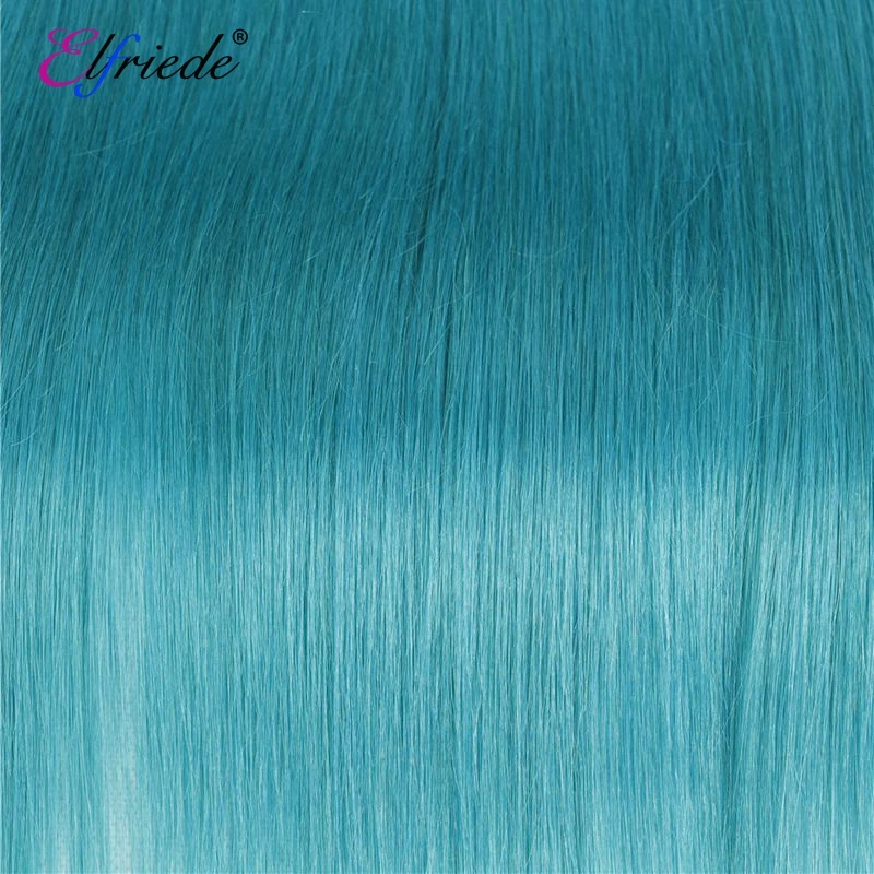 Elfriede #T1B/Lake Blue Straight Ombre Colored Hair Bundles with Closure 100% Human Hair Weaves 3 Bundles with Lace Closure 4x4