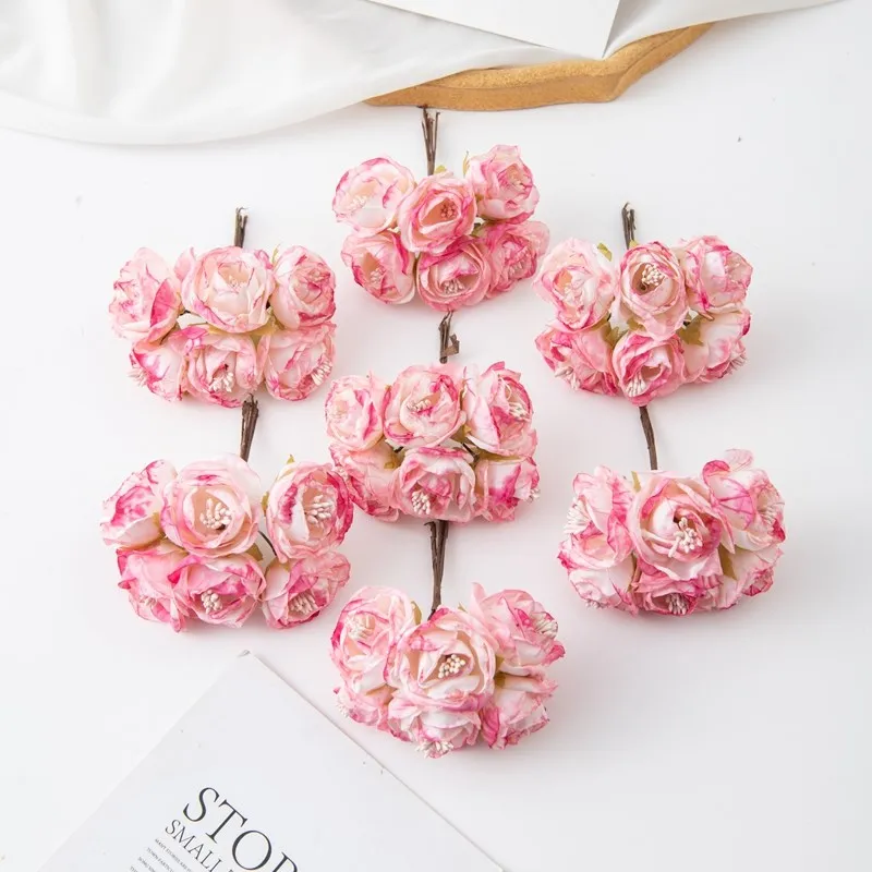 6 Stück Künstliche Blumen, Kunstseidenrosen mit Staubgefäßen für Weihnachtsgirlanden, Heimdekoration, Blumentöpfe, Hochzeitsbogen-Dekoration – Detail 4