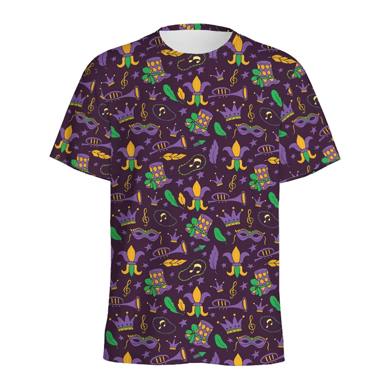 

2025 Fashion Mardi Pattern Pattern Men's T-Shirtu 3D printed carnival party round neck tee shirt short sleeve loose t tops
