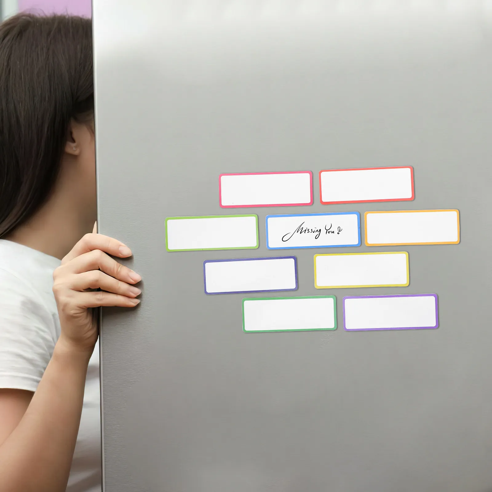 54Pcs Magnetic Dry Erase Labels Colorful Full Magnetic Backing Reusable Blank Stickers for Whiteboard Refrigerator Office