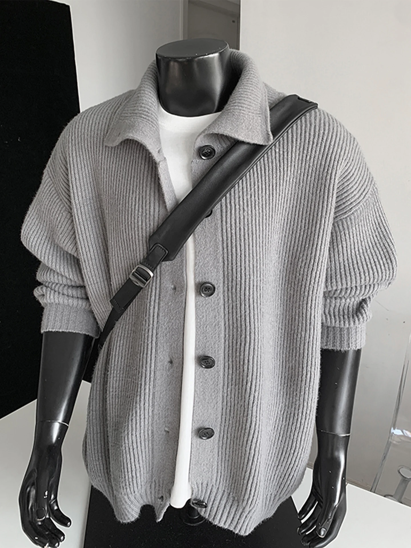 

Мужской ретро-кардиган с высоким воротником, осенний, модный, плотный, в японском стиле, свободный повседневный топ-пальто на пуговицах, дышащий