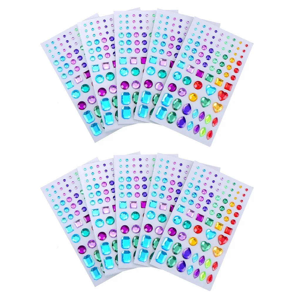 BAAJ-Self-Adhesive Rhinestone Sticker Bling Craft Jewels Crystal Gem Stickers, Assorted Size, 10 Sheets (Multicolor 3)