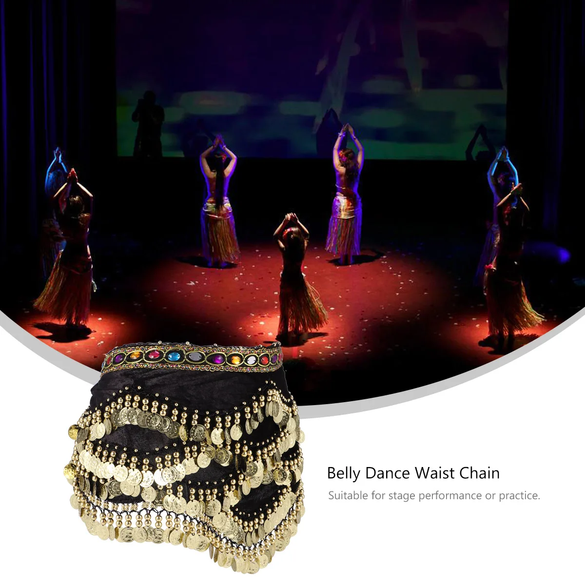 

1 pc India Belly Hip Wrap Black Lightweight Coin Decorated Women'S Dance Scarf For Performance Costume Belly Dance Belt