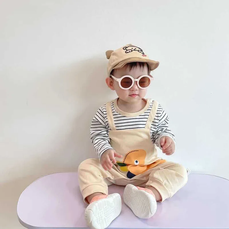 2024 Autumn Baby Clothes Newborn Jumpsuit Infant Boys False 2 Pcs Stripe Patchwork Romper Toddler Cartoon Dinosaur One Piece