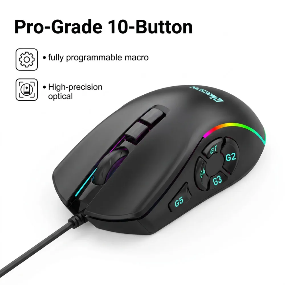 Wired Gaming Mouse with RGB Backlit, 7200 DPI Adjustable, Mouse with 10 Programmable Macro Buttons ,X9 Gaming Mouse