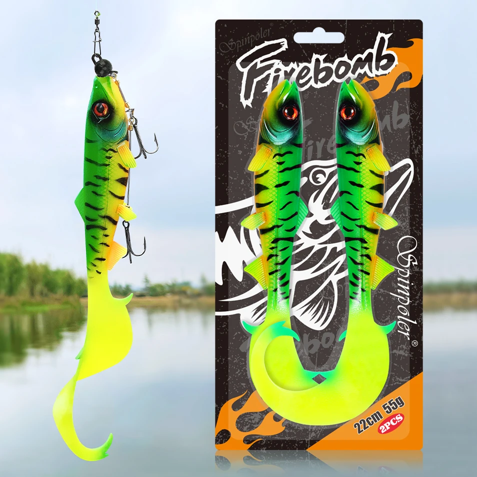 Spinpoler الضفيرة الذيل نكش لينة البلاستيك الصيد إغراء سيليكون الطعم باس 17.5 سنتيمتر 22 سنتيمتر ل سمك السلمون المرقط العين رمادية فاتحة اللون المياه العذبة