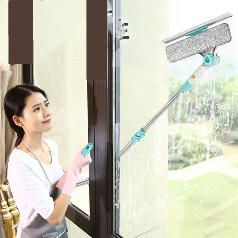 

Extendabl Window Cleaner Building Retractable Pole Window Device Washing Dust Brush Double Faced Glass Spin Scraper Wiper