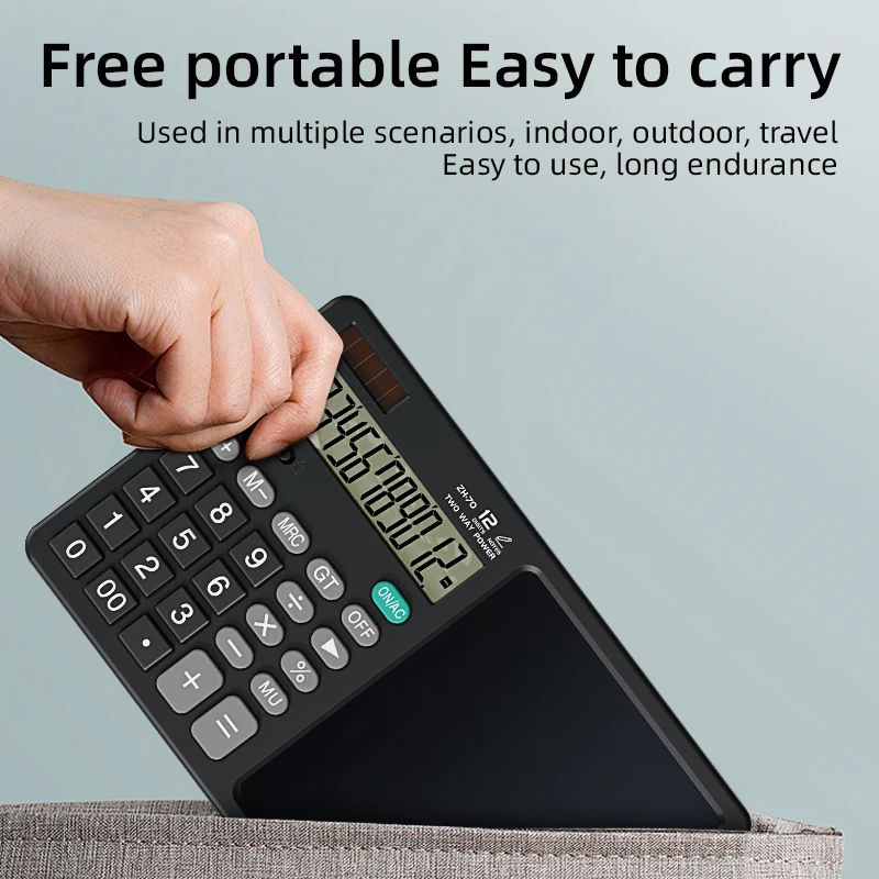 Calculator Writing Tablet with Stylus Folding 12 Digits Desktop Scientific Calculators Doodle Drawing Memo Erasable Pad