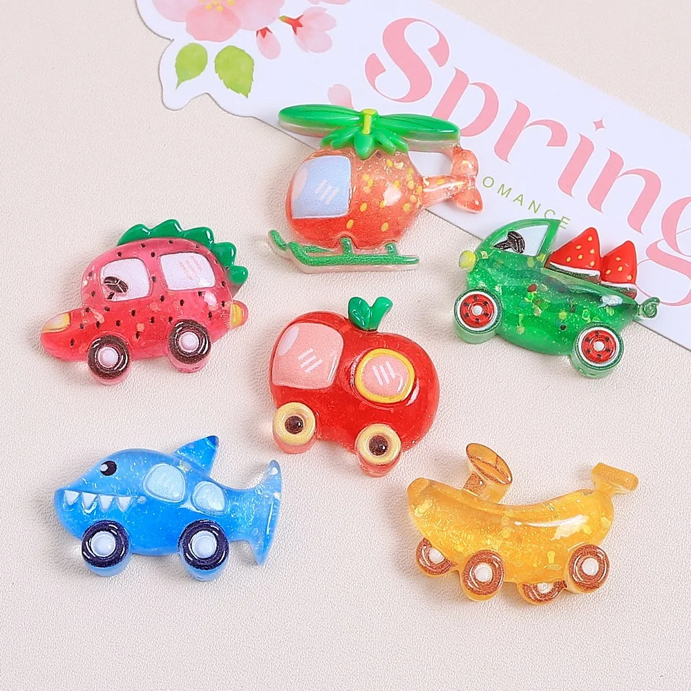 New Kawaii Fruit Car Resin Cartoon Cabochon 20pcs Flatback for DIY Decoration Accessories Wholesale Ornament Bulk Supplier