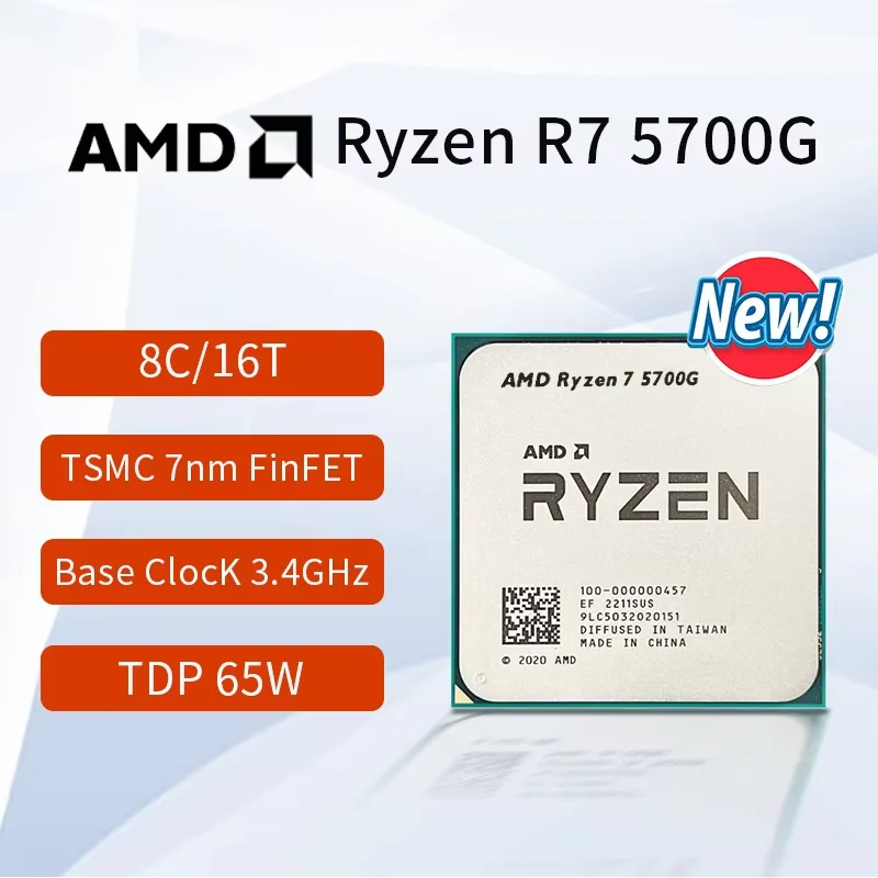 معالج AMD Ryzen 7 5700G R7 5700G الجديد 3.8 جيجا هرتز 8-Core 16-Thread 65W مقبس AM4 بدون مروحة