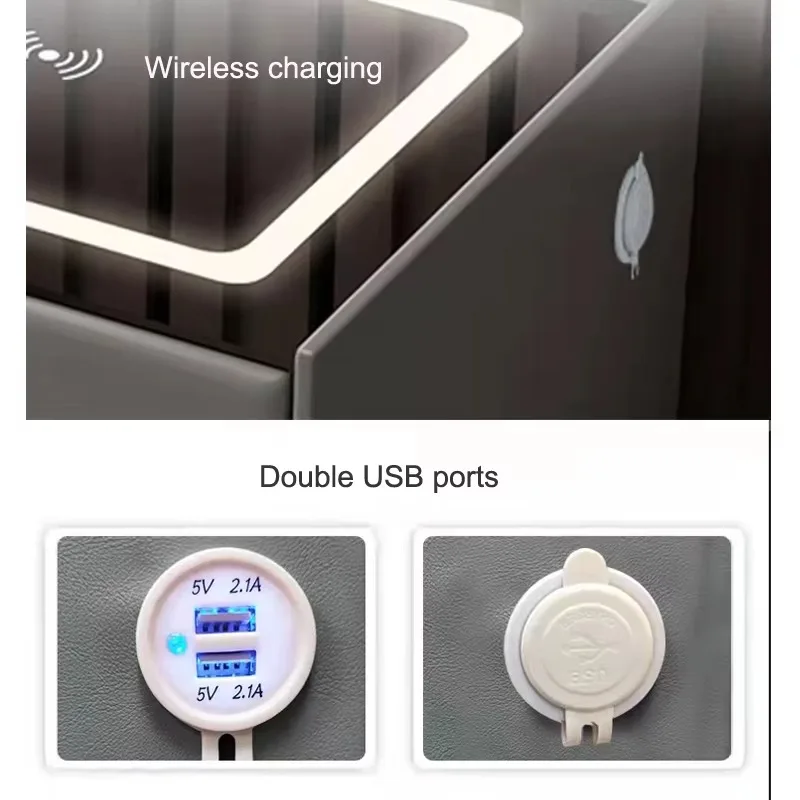 

Double Side Table Minimalist Rechargeable Furniture Led Smart Bedside Table With Wireless Charging USB Creative