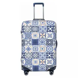 Custom Blue Portuguese Tile Luggage Cover Funny Portugal Azulejo Flower Suitcase Protector Covers Suit For 18-32 inch