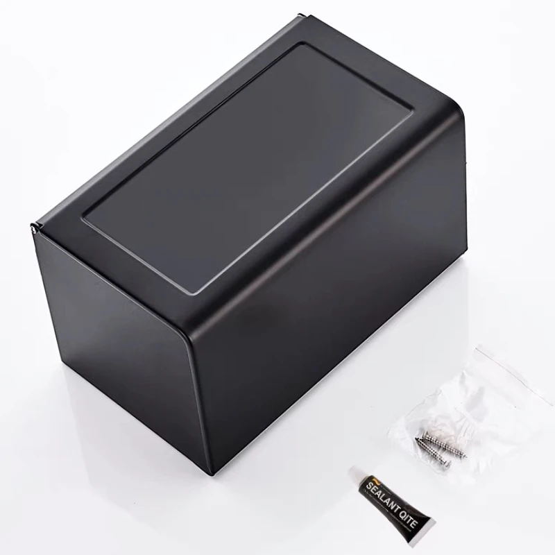 Toilet Paper Holder Matte Black Aluminum Bathroom Roll Paper Storage Rack Wall Mounted Paper Towel Holder Waterproof Tissue Box